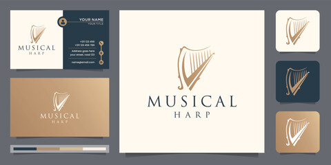 Musical harp, lyre symbol or logo. Classical music concept vector and business card illustration.