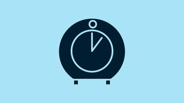 Blue Kitchen timer icon isolated on blue background. Cooking utensil. 4K Video motion graphic animation