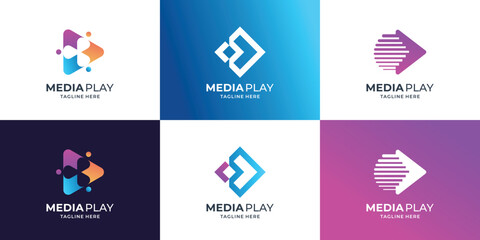 collection of media play icon symbol design template.