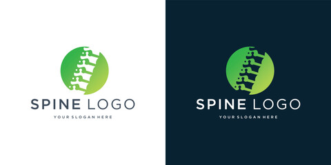 spine chiropractic logo, icon design template with modern gradient green color in circle shape. - obrazy, fototapety, plakaty