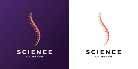 Spine clinic logo, two vertical line shape combine with dots, spine doctor vector logotype template.