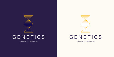 vertical DNA logo line minimalist design with dot technology.