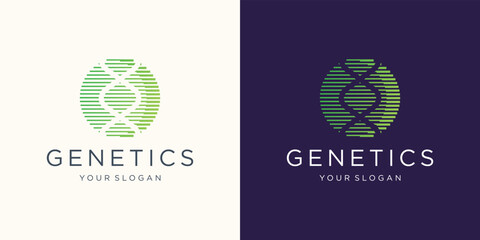 DNA logo design template in circle negative space linear shape .logo for science technology 