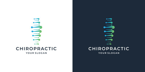 unique chiropractic logo design with luxury dot lines vertical shape concept on black and white background.