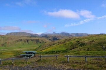 Hills and glacier around Vik