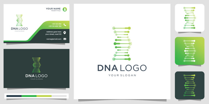 creative of abstract DNA logo template dots technology with business card design.