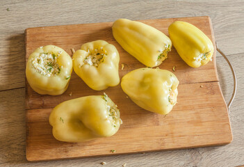 Cooking sweet peppers. Flat lay