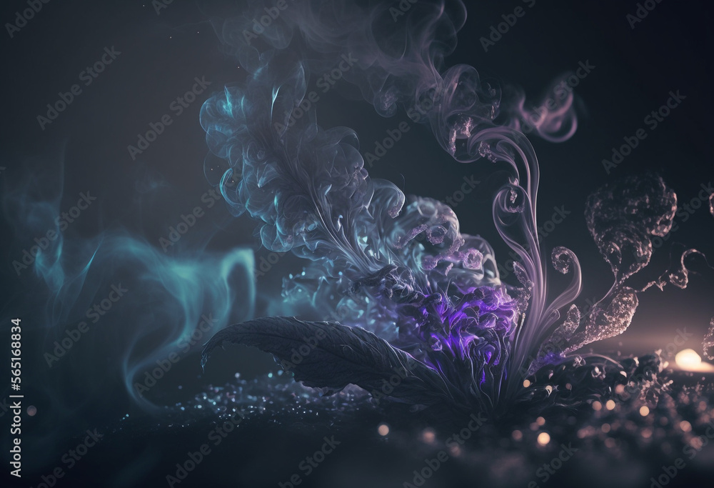 Wall mural ai-generated render of an abstract dark and colorful dreamy haze: a moody artistic blend of soft sub