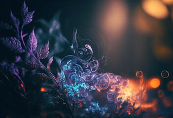 Ai-Generated Render of an Abstract Dark and Colorful Dreamy Haze: A Moody Artistic Blend of Soft Subtle Glowing Refractive Rays and Fuzzy Textures