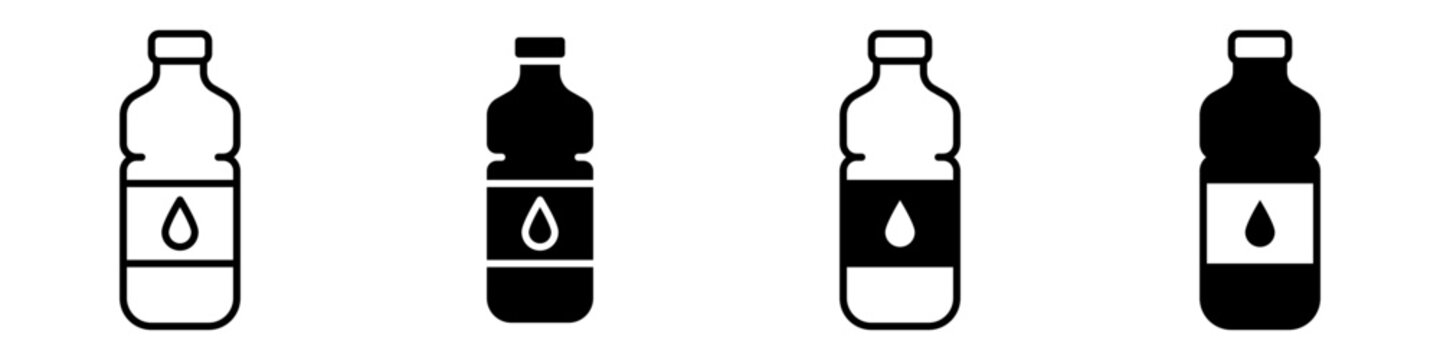 Conjunto de iconos de botellas de agua. Bebida. Recipiente de almacenamiento de líquido. Agua potable. Ilustración vectorial