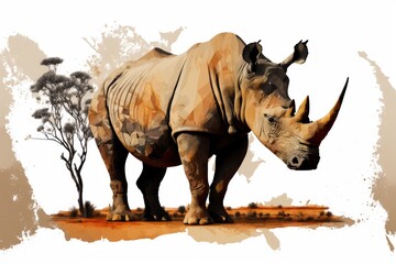 African rhino, vector art painting