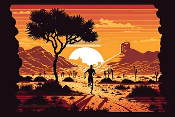 running in the desert sunset