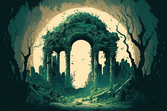 temple ruin in the forest