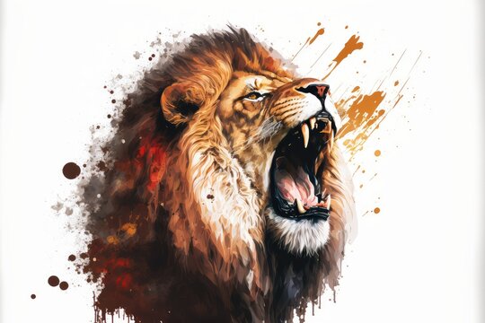 roaring African lion, painting illustration