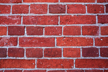 Old red brick texture wall, white seams. Brick background.