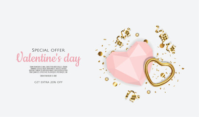 Valentine s Day Sale Poster or banner with hearts. Promotion and shopping template or background for Love and Valentine s day concept
