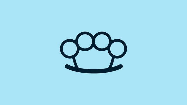 Blue Brass knuckles icon isolated on blue background. 4K Video motion graphic animation