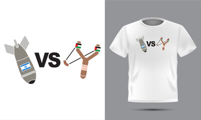 Fototapeta Free Palestine t-shirt design. Missiles vs Slingshot obraz