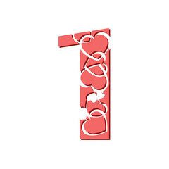 Decorative typographic font with hearts. Image for Valentine's Day decoration. Typographic numbers.