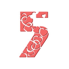 Decorative typographic font with hearts. Image for Valentine's Day decoration. Typographic numbers.