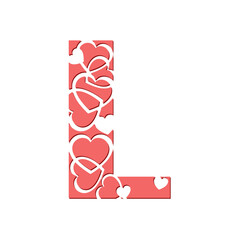 Decorative typographic font with hearts. Image for Valentine's Day decoration. Beautiful typographic initials.