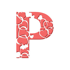 Decorative typographic font with hearts. Image for Valentine's Day decoration. Beautiful typographic initials.