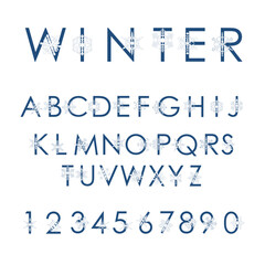 Winter alphabet: a set of letters from A to Z. Winter font. Snowflake Font