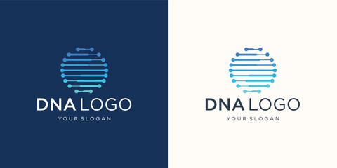 Vector DNA genetic logo design template with circle shape horizontal line concept.