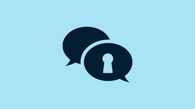 Blue Protection of personal data icon isolated on blue background. Speech bubble and key. 4K Video motion graphic animation