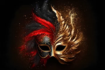 Gardinen Realistic luxury carnival mask with gold dust, and light. Generative AI. © unik