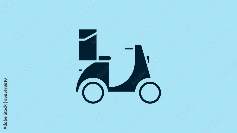 Sticker Blue Scooter delivery icon isolated on blue background. Delivery service concept. 4K Video motion graphic animation