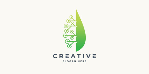 leaf technology logo design vector illustration. Suitable for business and technology logotype sign