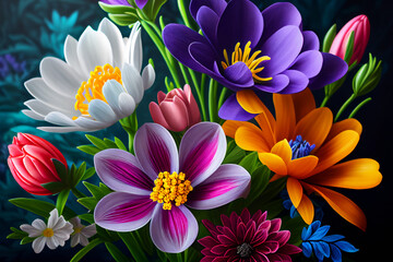A bouquet of colorful spring flowers as a gift.