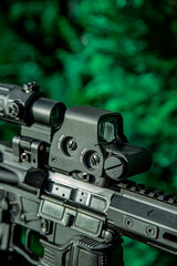 Modern automatic rifle. Weapons for police, special forces and the army. A carbine with optical...
