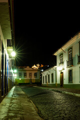 Sao Joao del Rei, Minas Gerais, Brazil: Street view with Nossa Senhora das Merces church in background