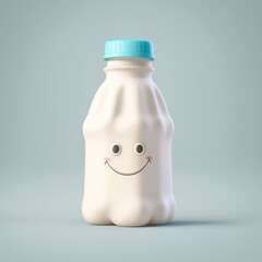 Cute bottle of milk as cartoon character - obrazy, fototapety, plakaty