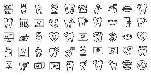 50 dental hand drawn icon design illustration, line style icon, designed for app and web, Lines with editable stroke