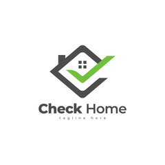 Check home logo template. Real estate logo design. Apartment or building logo. Home and check mark. Vector illustration