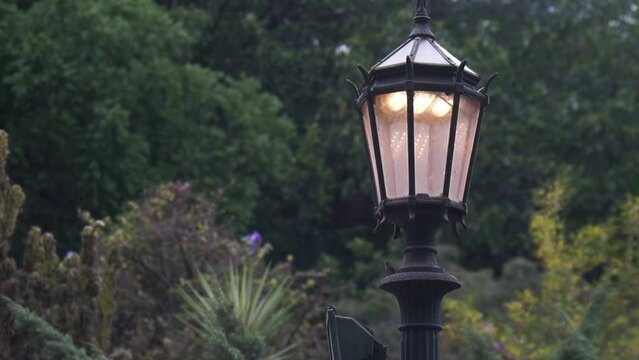 Farol encendido con un p&aacute;jaro peque&ntilde;o subido en &eacute;l 