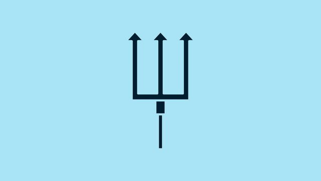 Blue Neptune Trident icon isolated on blue background. 4K Video motion graphic animation