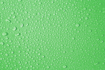 Water drops on a green background