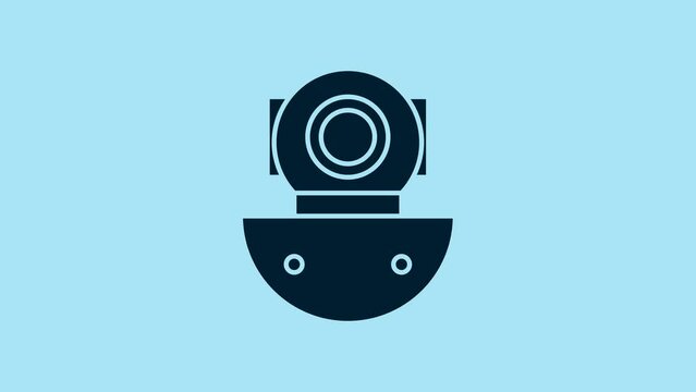 Blue Aqualung icon isolated on blue background. Diving helmet. Diving underwater equipment. 4K Video motion graphic animation