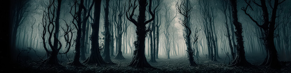 Dark  forest panorama fantasy landscape. Mysterious background.  digital art, generative ai
 - obrazy, fototapety, plakaty