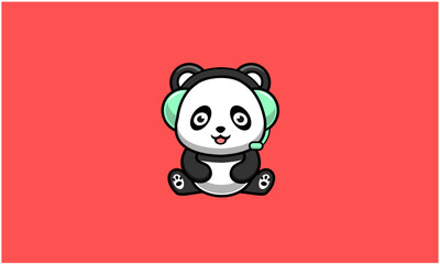 Panda with Head Set Mascot Character Design