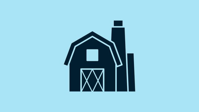 Blue Farm House concept icon isolated on blue background. Rustic farm landscape. 4K Video motion graphic animation