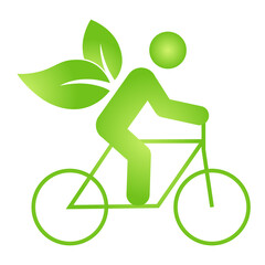 Obraz premium Man rides bicycle eco icon Bio nature green eco symbol for web and business