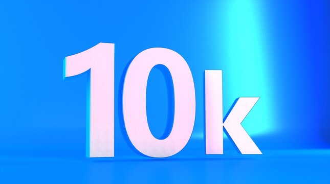 10K Followers. Achievement in 10K followers. 10 000 followers background. Congratulating networking thanks, net friends abstract image, customers. 3d rendering. Isolated like and thumbs. Web banner.