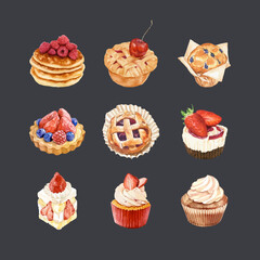 Cake watercolor vector design elements