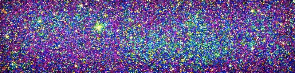 Panoramic image of polychromatic magical glitter. Full spectrum of a rainbow of colors