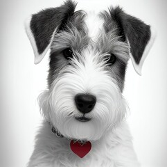 Close Up Of Wire Fox Terrier With Heart Shaped Dog Collar Generative AI